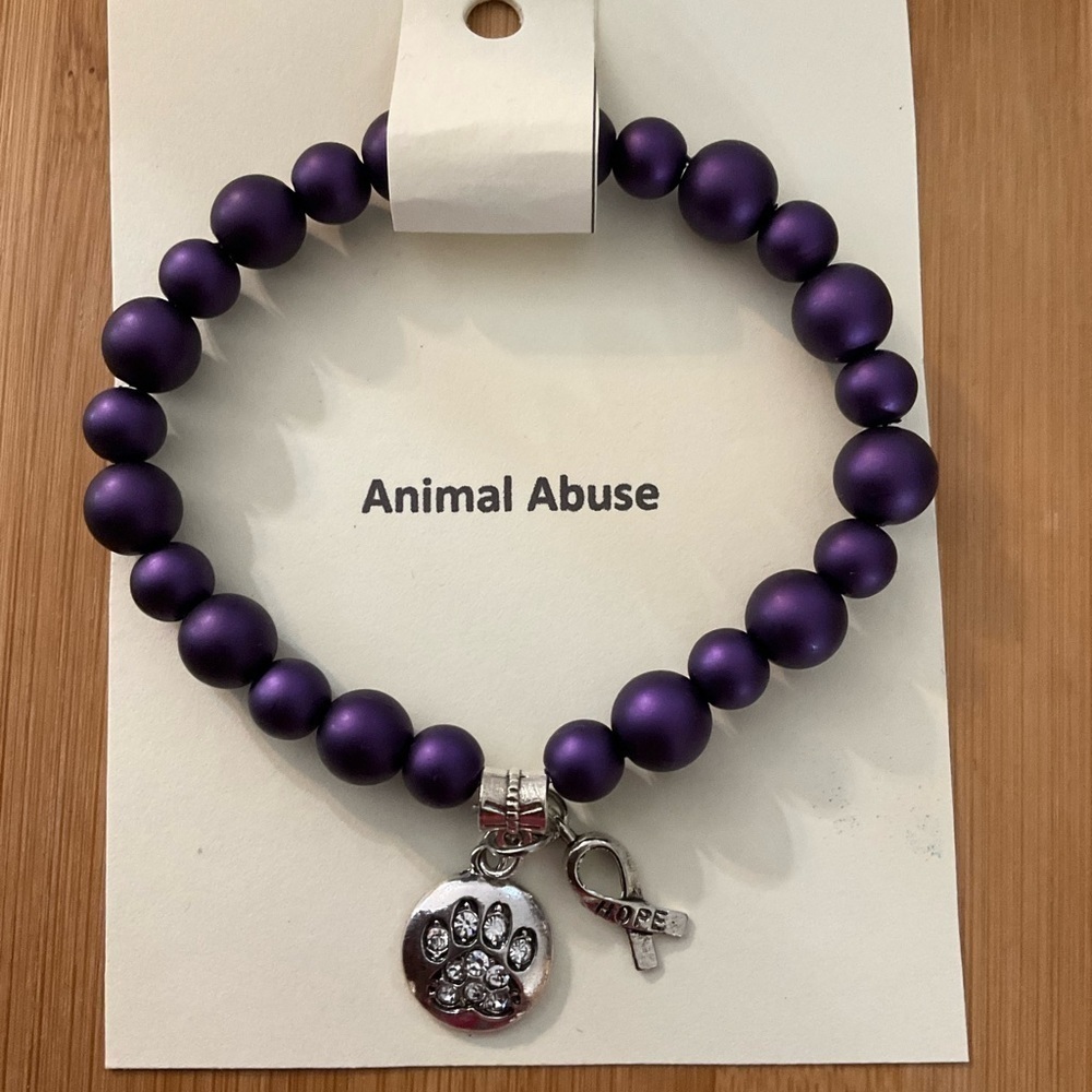 Hand Crafted Awareness Bracelet Purple Animal Abuse Charms-Hope Paw Print - Picture 8 of 8